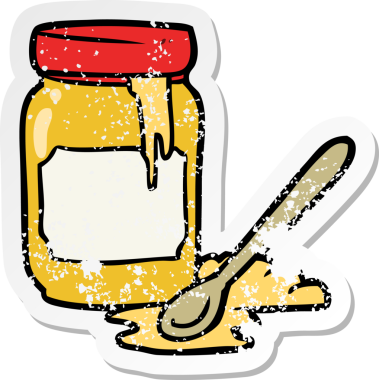 Bir insan tarafından çizilmiş bal kavanozunun sıkıntılı yapıştırması.