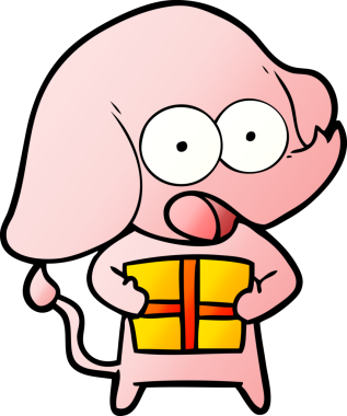 Bir insan tarafından çizilmiş noel hediyeli şirin bir fil.