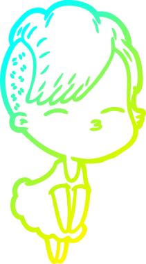 Bir insan tarafından çizilmiş, gözlerini kısarak bakan bir kızın çizdiği soğuk çizgi.