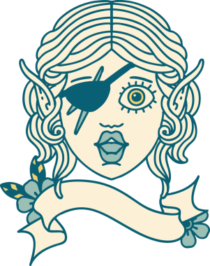 Retro Dövme Tarzı Elf düzenbaz karakter yüzü Bir insan tarafından çizildi