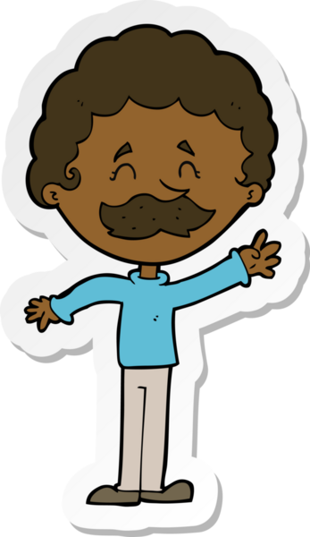 Bir insan tarafından çizilmiş bıyıklı bir karikatür adamın çıkartması.