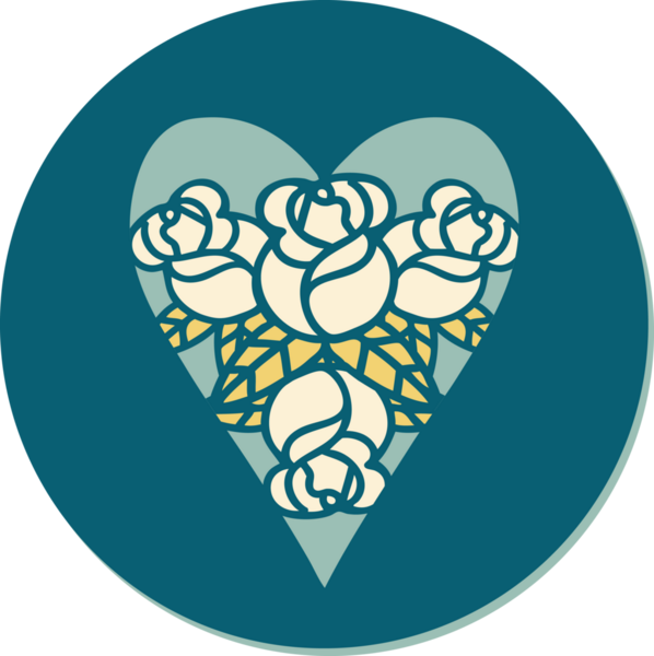 Geleneksel kalp stili dövme çıkartması ve bir insan tarafından çizilmiş çiçekler.