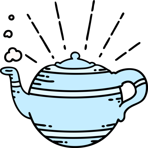 Bir insan tarafından çizilmiş geleneksel dövme stili buharlı çaydanlığın çizimi