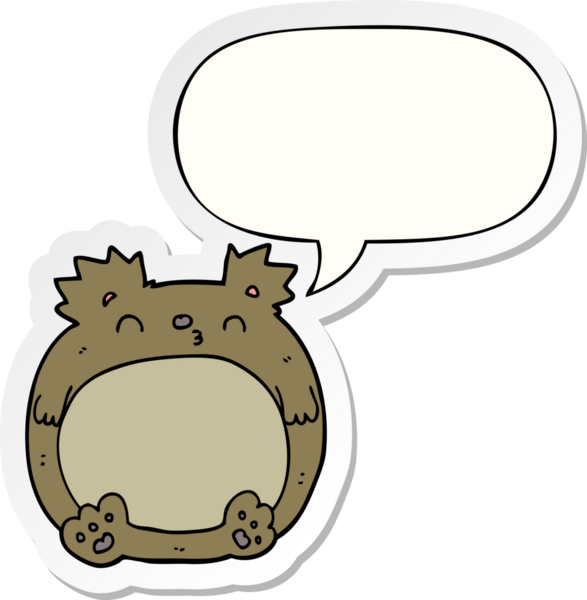 Bir insan tarafından çizilmiş baloncuk çıkartmalı çizgi film ayısı.