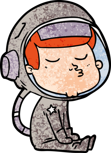 Bir insan tarafından çizilmiş kendine güvenen bir astronot çizgi filmi.