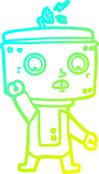 Bir insan tarafından çizilen çizgi film robotunun soğuk eğim çizgisi.