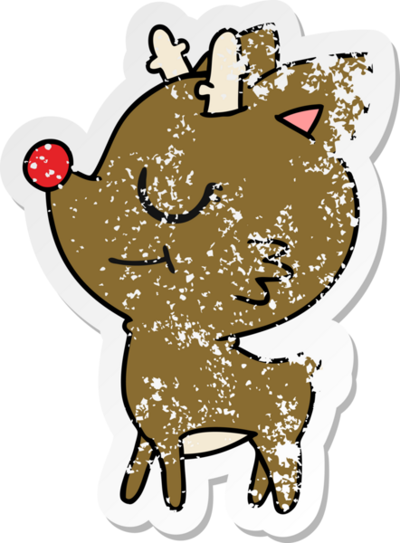 Bir insan tarafından çizilmiş kırmızı burunlu şirin ren geyiği çizimi.