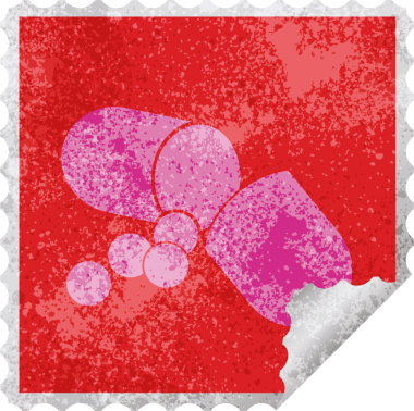 Kapsül hap taşıyıcı illüstrasyon kare soyma etiketi bir insan tarafından çizildi