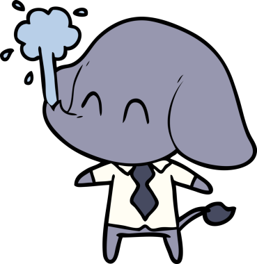 Bir insan tarafından çizilmiş su püskürten sevimli bir fil.