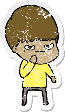 Bir insan tarafından çizilmiş kızgın bir çizgi film çocuğunun sıkıntılı çıkartması.