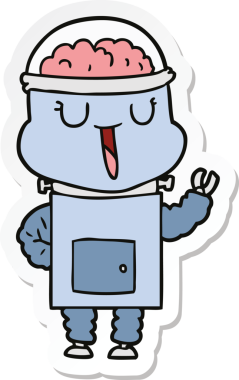 Bir insan tarafından çizilmiş mutlu çizgi film robotunun çıkartması.