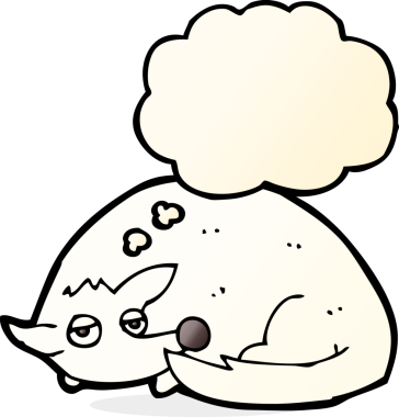 Bir insan tarafından çizilmiş düşünce balonuyla kıvrılmış bir köpek.