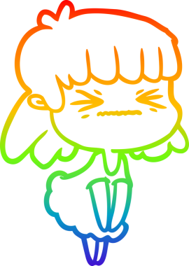 Gökkuşağı gradyan çizimi bir insan tarafından çizilmiş kızgın bir kız çizgi filmi