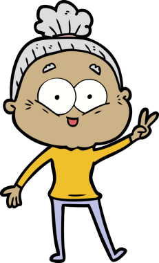 Bir insan tarafından çizilmiş mutlu yaşlı kadın çizgi filmi.