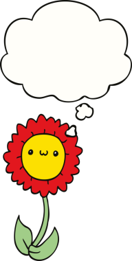 Bir insan tarafından çizilmiş düşünce baloncuklu karikatür çiçeği