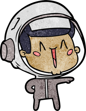 Bir insan tarafından çizilmiş mutlu astronot çizgi filmi.