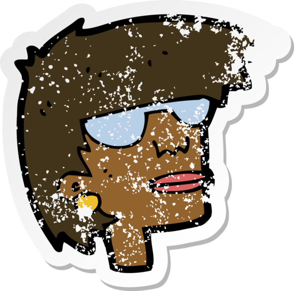 Bir insan tarafından çizilmiş gözlüklü, karikatür kadın yüzünün gerilimli yapıştırması.