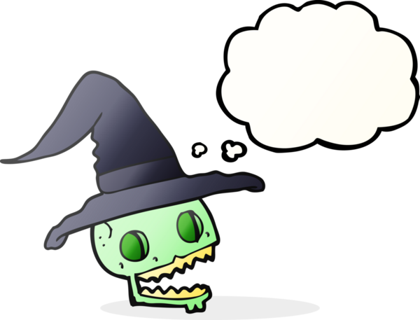 İnsan tarafından çizilmiş bir cadı şapkası giyen serbest çizim baloncuk kafatası.