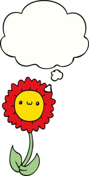 Bir insan tarafından çizilmiş düşünce baloncuklu karikatür çiçeği