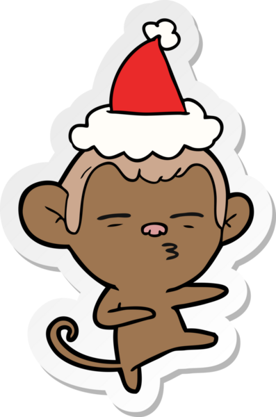 Bir insan tarafından çizilmiş Noel Baba şapkası giyen şüpheli bir maymunun el yazısı.