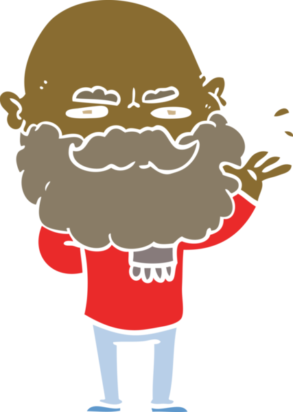 Düz renkli karikatür. Sakallı, kibirli bir adam. Bir insan tarafından çizilmiş.