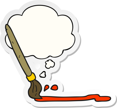 Düşünce baloncuklu karikatür fırçası insan tarafından çizilmiş bir çıkartma.