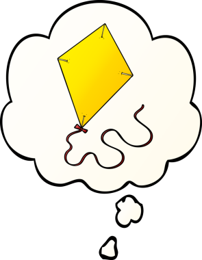 Bir insan tarafından çizilmiş, düşünce baloncuklu çizgi film uçurtması.