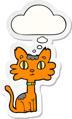 Düşünce baloncuklu çizgi film kedisi insan tarafından çizilmiş bir çıkartma.