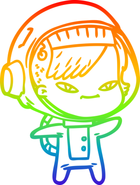 Gökkuşağı gradyan çizgi çizimi bir insan tarafından çizilmiş astronot bir kadın.