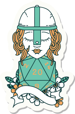 Bir insan tarafından çizilmiş 20 zarlı bir insan dövüşçüsünün çıkartması.