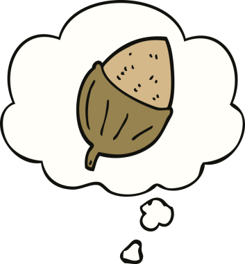 Düşünce baloncuklu bir palamut insan tarafından çizilmiş.