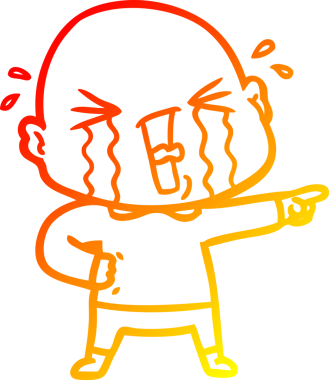 Bir insan tarafından çizilmiş, ağlayan kel bir adamın çizgi çizimi.