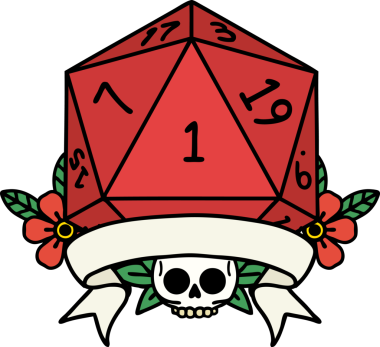 Retro Dövme Biçimi Doğal Bir d20 zar bir insan tarafından çizildi