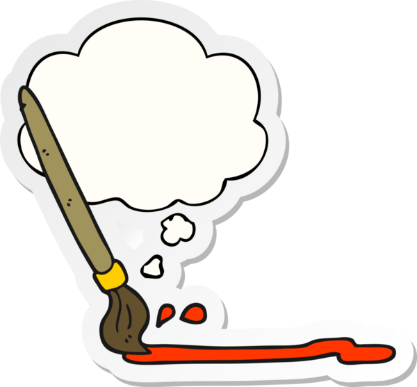 Düşünce baloncuklu karikatür fırçası insan tarafından çizilmiş bir çıkartma.