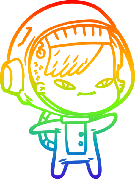 Gökkuşağı gradyan çizgi çizimi bir insan tarafından çizilmiş astronot bir kadın.