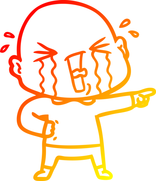 Bir insan tarafından çizilmiş, ağlayan kel bir adamın çizgi çizimi.