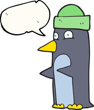 Bir insan tarafından çizilmiş şapkalı penguen serbest konuşma balonu çizimi.