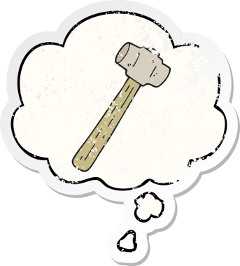 Düşünce baloncuklu çizgi film balyozu insan tarafından çizilmiş yıpranmış bir çıkartma gibi.