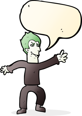 Bir insan tarafından çizilmiş konuşma balonu olan bir vampir adam.