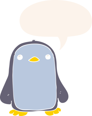 Bir insan tarafından çizilmiş konuşma baloncuğu olan sevimli penguen çizgi filmi.