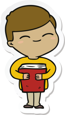 Bir insan tarafından çizilmiş gülümseyen bir çocuğun çıkartması.