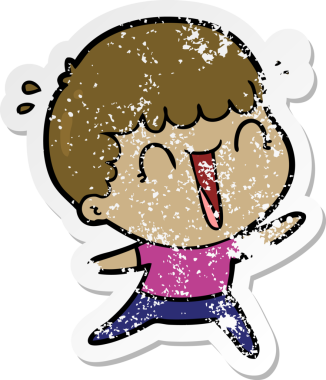 Bir insan tarafından çizilmiş gülen bir karikatürcünün sıkıntılı çıkartması.