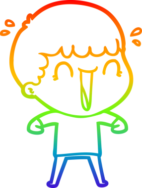 Gökkuşağı gradyan çizgisi bir insan tarafından çizilmiş gülen bir karikatür adamın çizimi