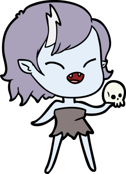 Bir insan tarafından çizilmiş kafatası olan gülen vampir kız.
