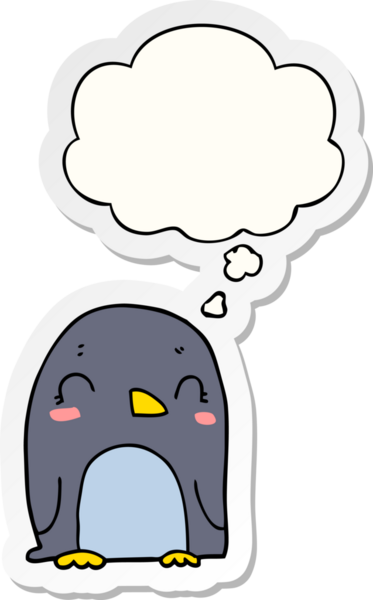 Düşünce baloncuğu insan tarafından çizilmiş bir çıkartma olan penguen çizgi filmi.