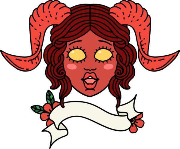 Retro Dövme Biçimi karakter yüzünü bir insan tarafından çizilmiş parşömen pankartıyla düzenliyor