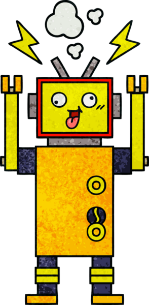 Bir insan tarafından çizilmiş arızalı bir robotun retro grunge desen karikatürü