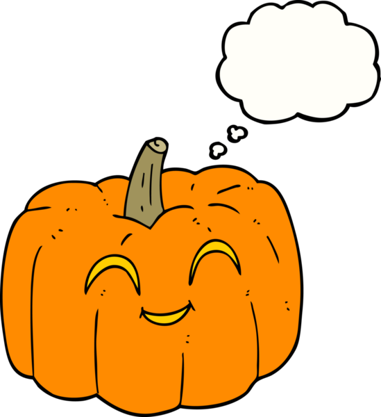 Serbest çizim düşünce baloncuğu karikatürü Cadılar Bayramı balkabağı bir insan tarafından çizildi