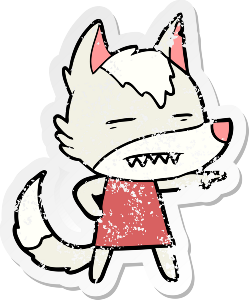 Bir insan tarafından çizilmiş dişleri gösteren bir karikatür kurdunun sıkıntılı çıkartması.