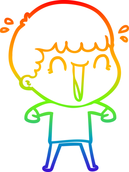 Gökkuşağı gradyan çizgisi bir insan tarafından çizilmiş gülen bir karikatür adamın çizimi